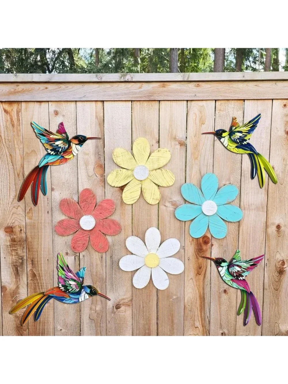 Colorful 3D Metal Hummingbird Wall Art Decor - Outdoor Garden Sculpture, Great